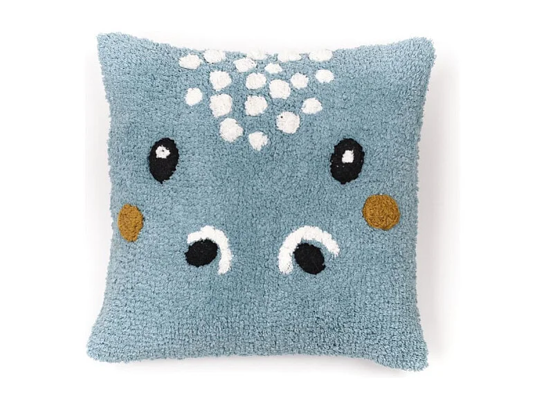 Coussin avec motif animal de remplissage pour enfants, tissu de coton touffeté. M/Hippopotame 40x40cm