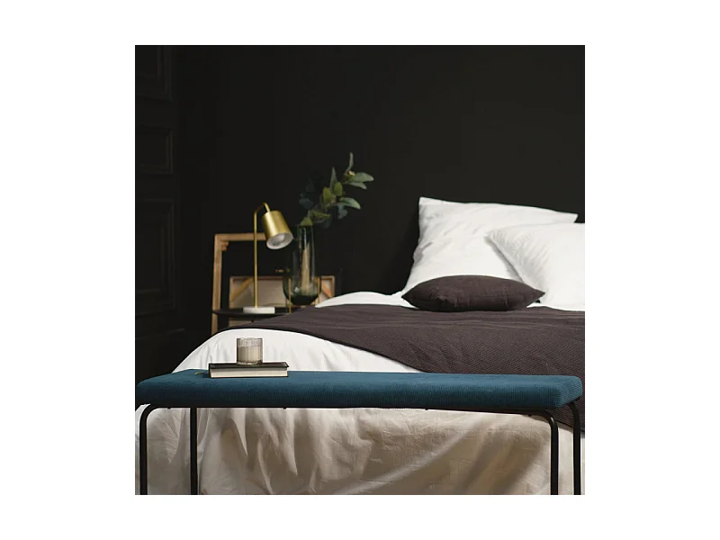 Metalen bank bekleed met corduroy stof Petrol Blue 110x37x40cm