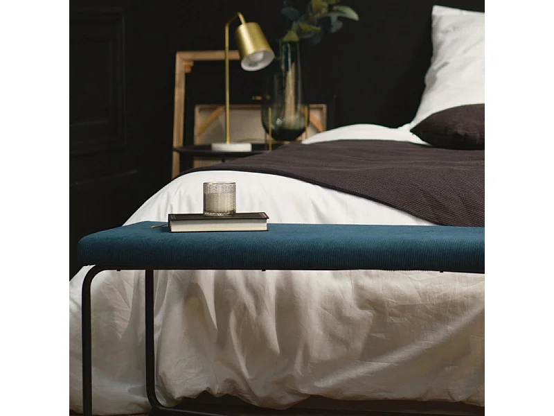 Metalen bank bekleed met corduroy stof Petrol Blue 110x37x40cm