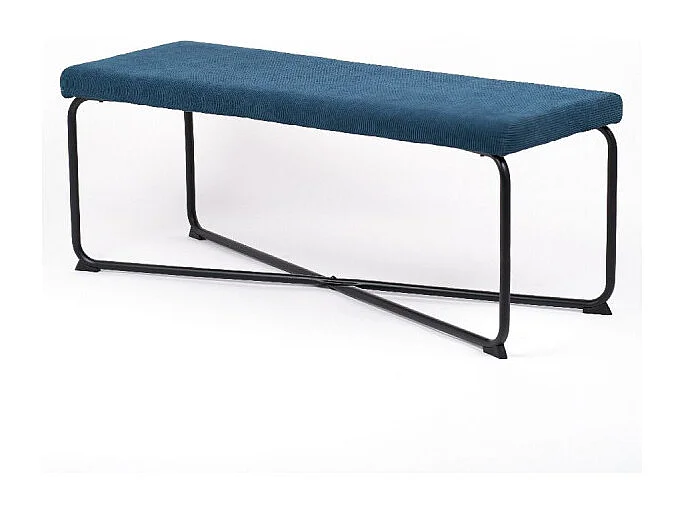 Metalen bank bekleed met corduroy stof Petrol Blue 110x37x40cm