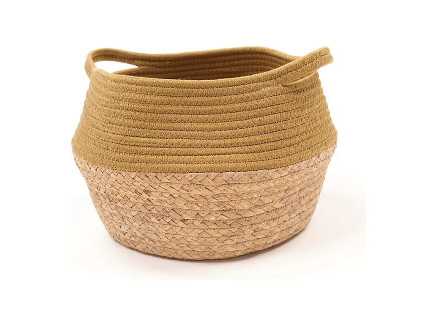 Jute mand en geverfd touw. Brons 27x23cm