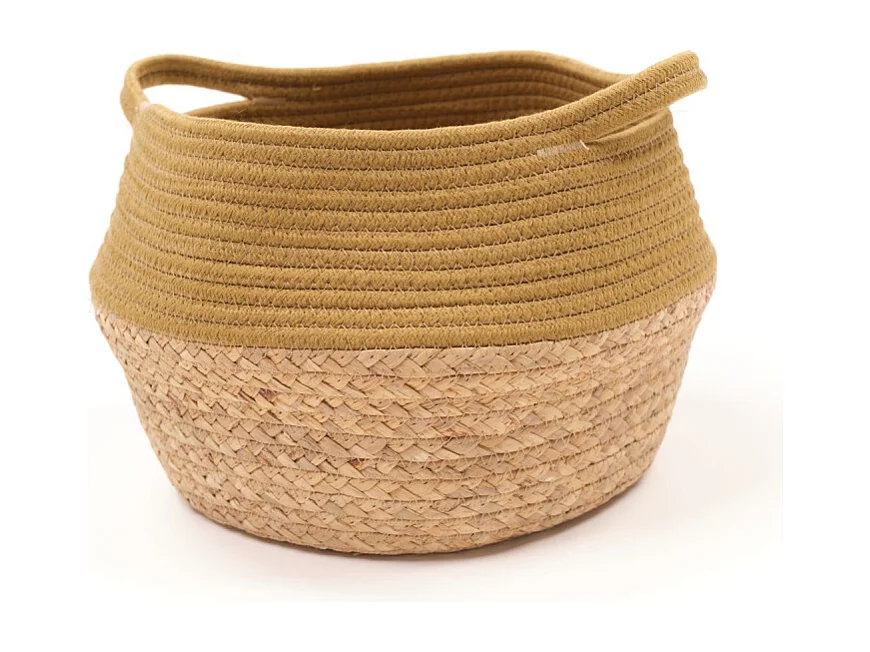 Jute mand en geverfd touw. Brons 27x23cm