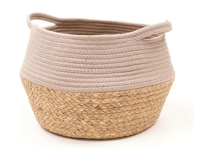 Jute mand en geverfd touw. Roze 27x23cm