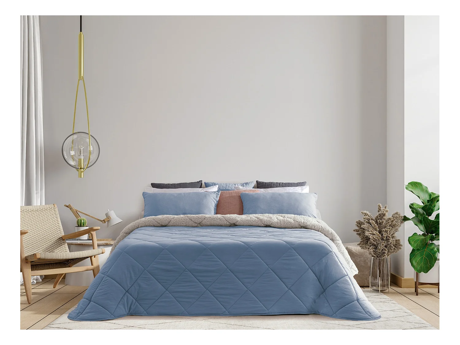 Couette d’hiver Comfort Sherpa 3 couches M/ Elégance Bleu 235x260cm