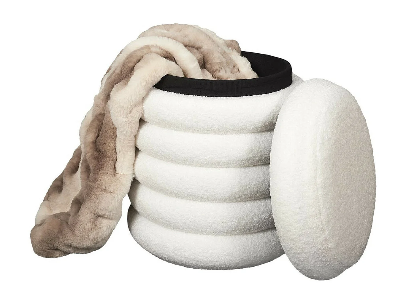 FLOKI - Pouf-Coffre Ø37cm Matelassé Blanc