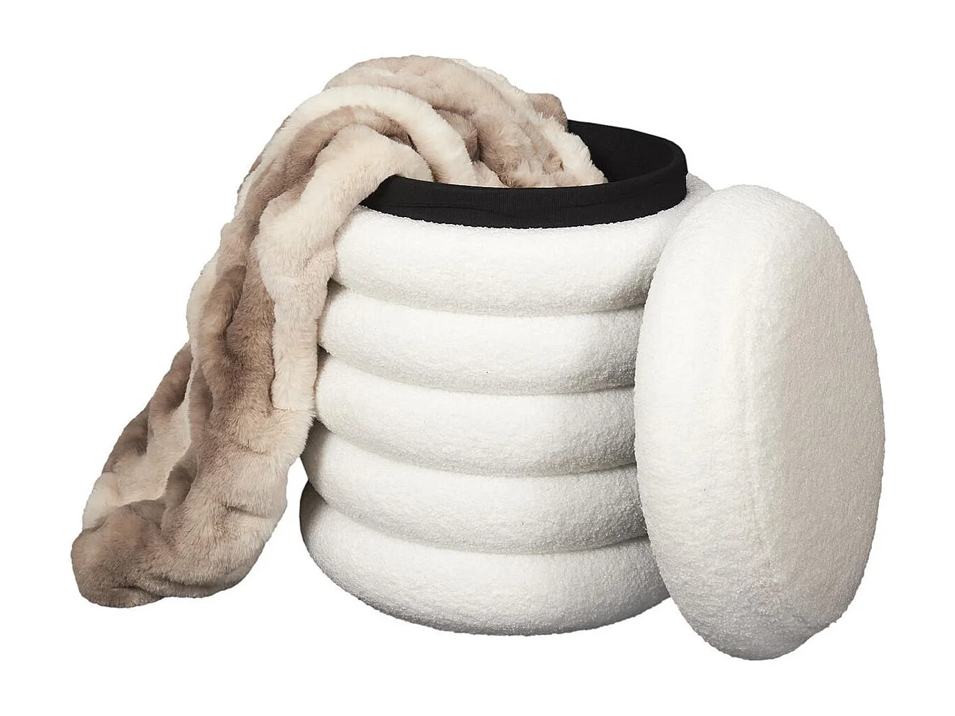 FLOKI - Pouf-Coffre Ø37cm Matelassé Blanc