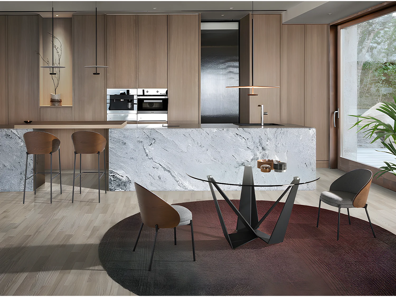 Tabouret en tissu gris et noyer 4127 ANGEL CERDA