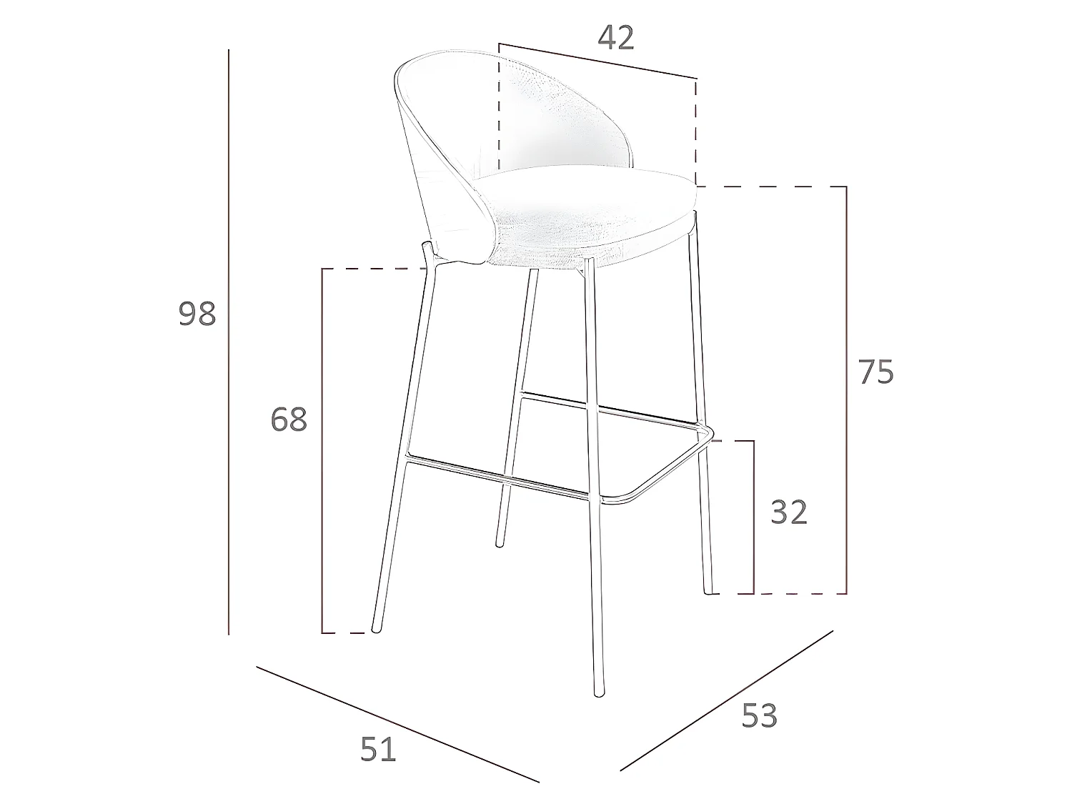 Tabouret en tissu gris et noyer 4127 ANGEL CERDA