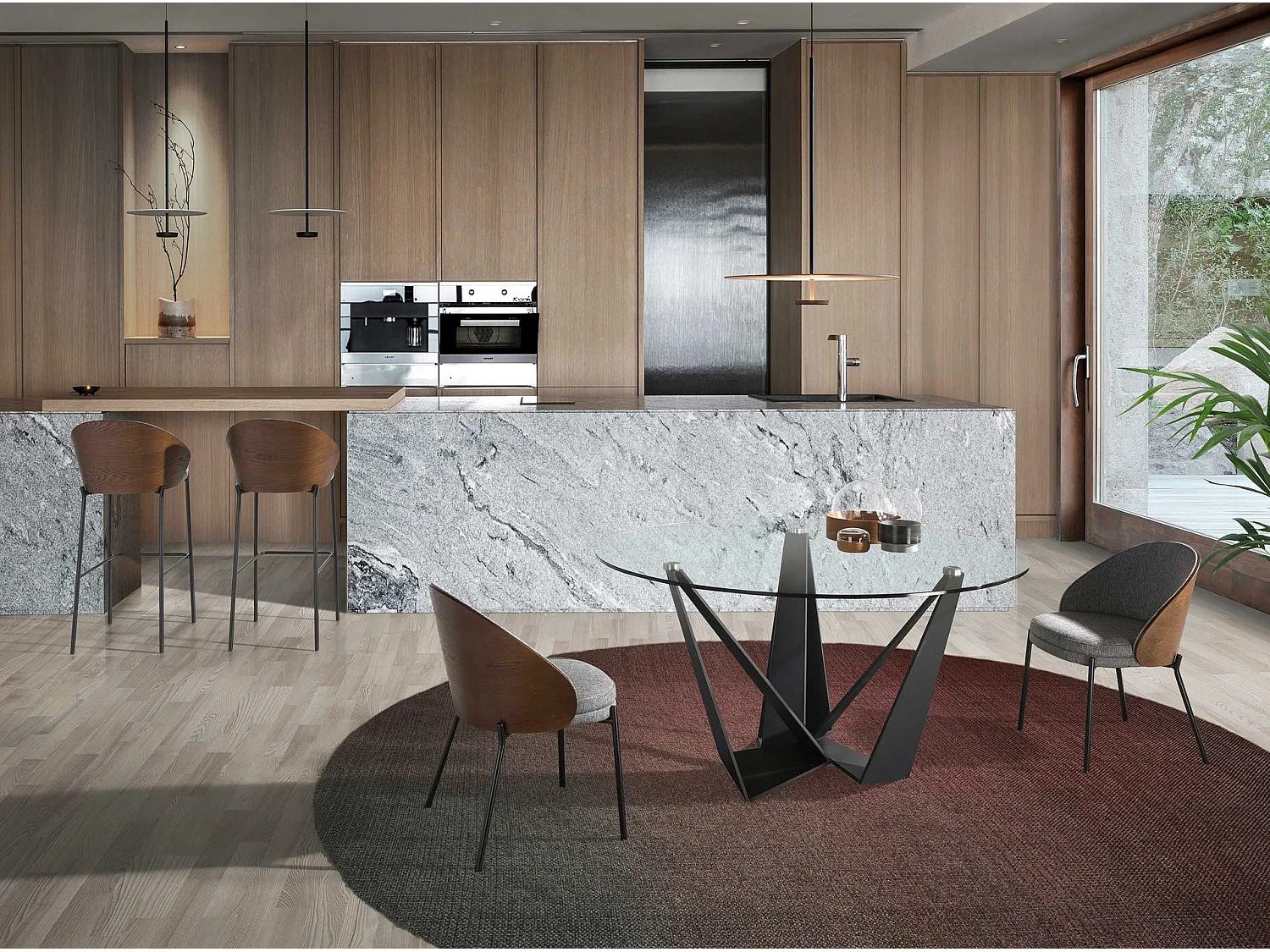 Tabouret en tissu gris et noyer 4127 ANGEL CERDA