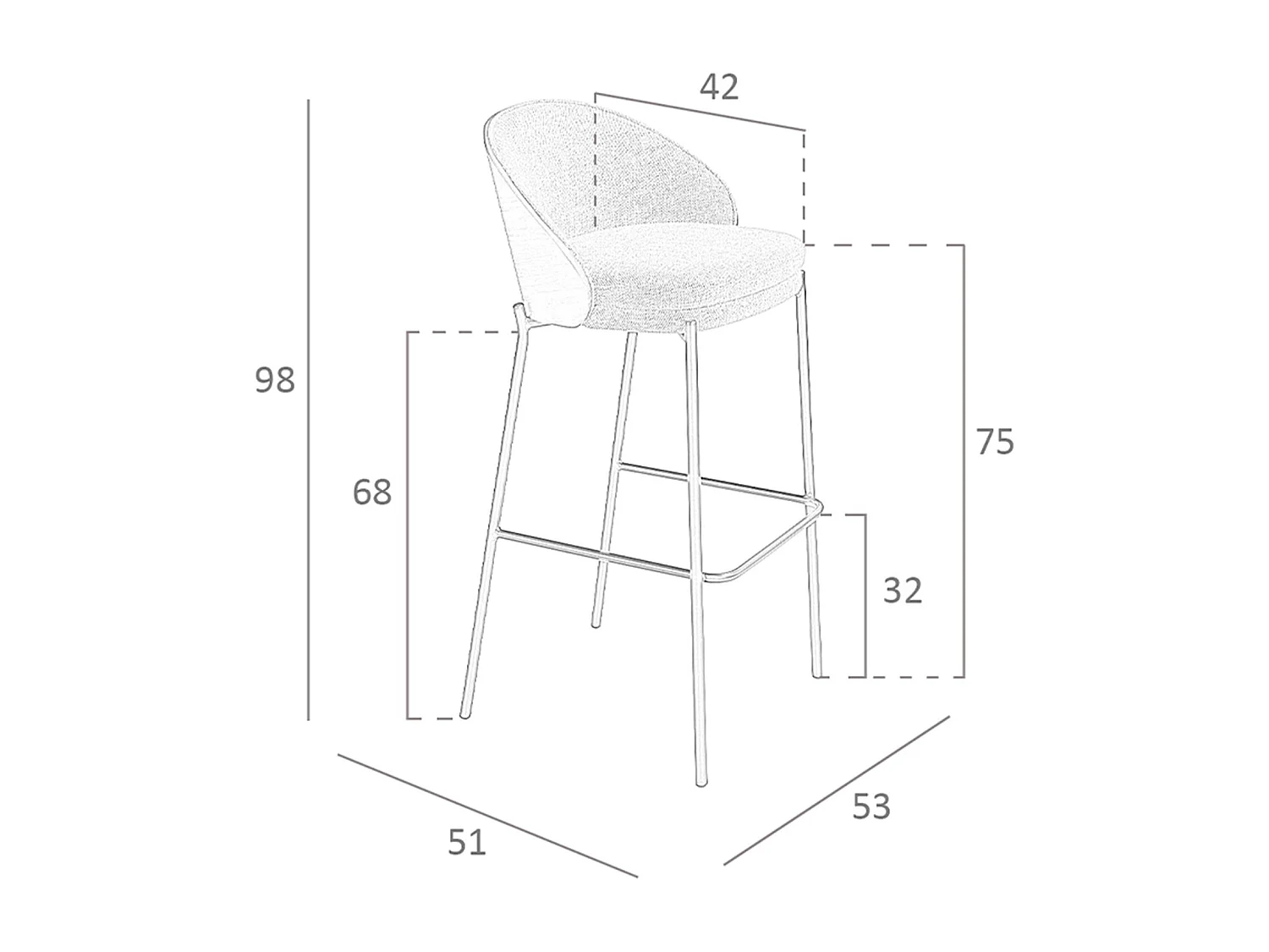 Tabouret en tissu gris et noyer 4127 ANGEL CERDA