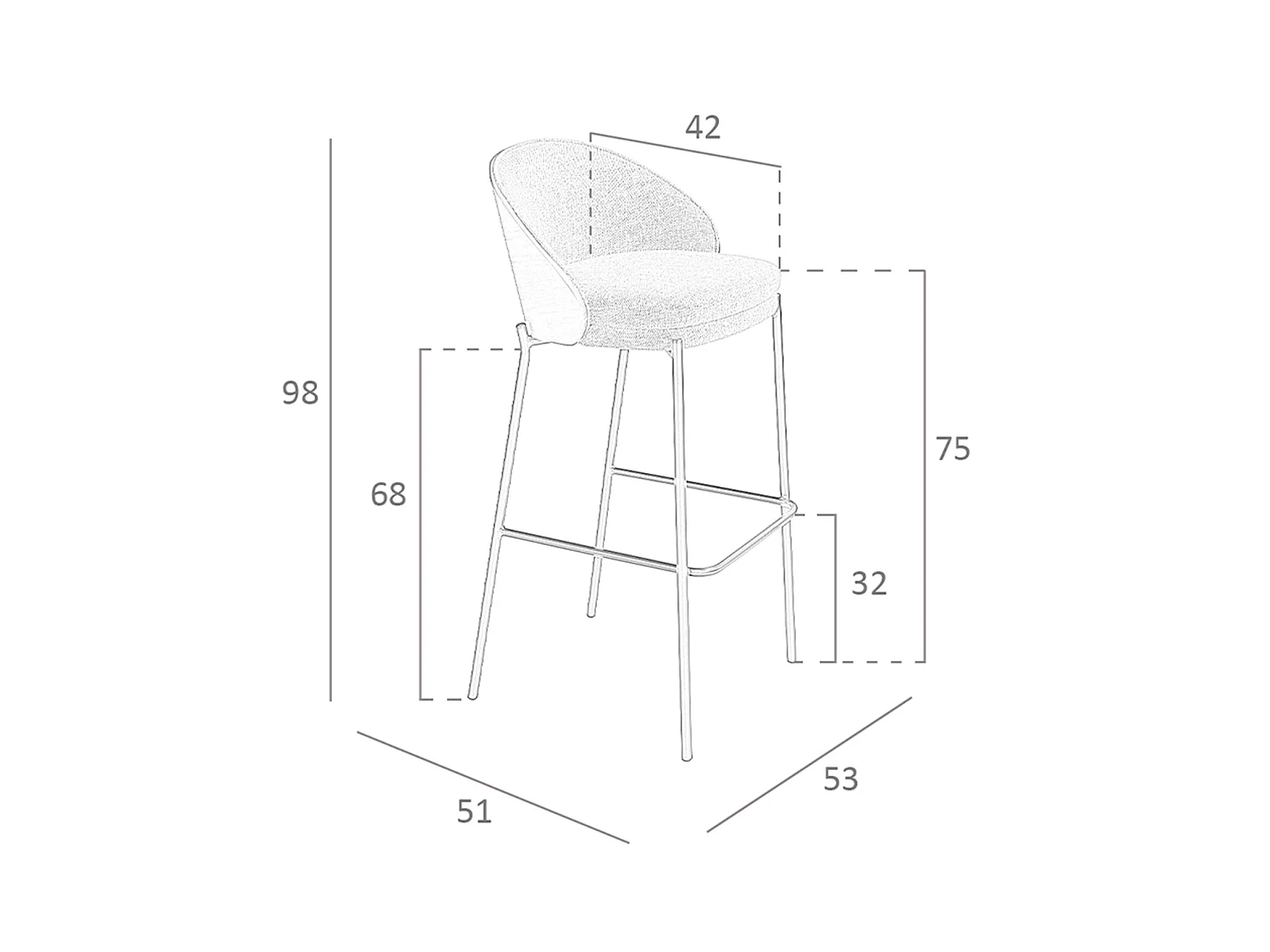 Hocker aus grauem Stoff und Walnussholz 4127 ANGEL CERDA
