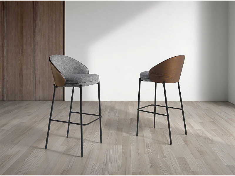 Tabouret en tissu gris et noyer 4127 ANGEL CERDA