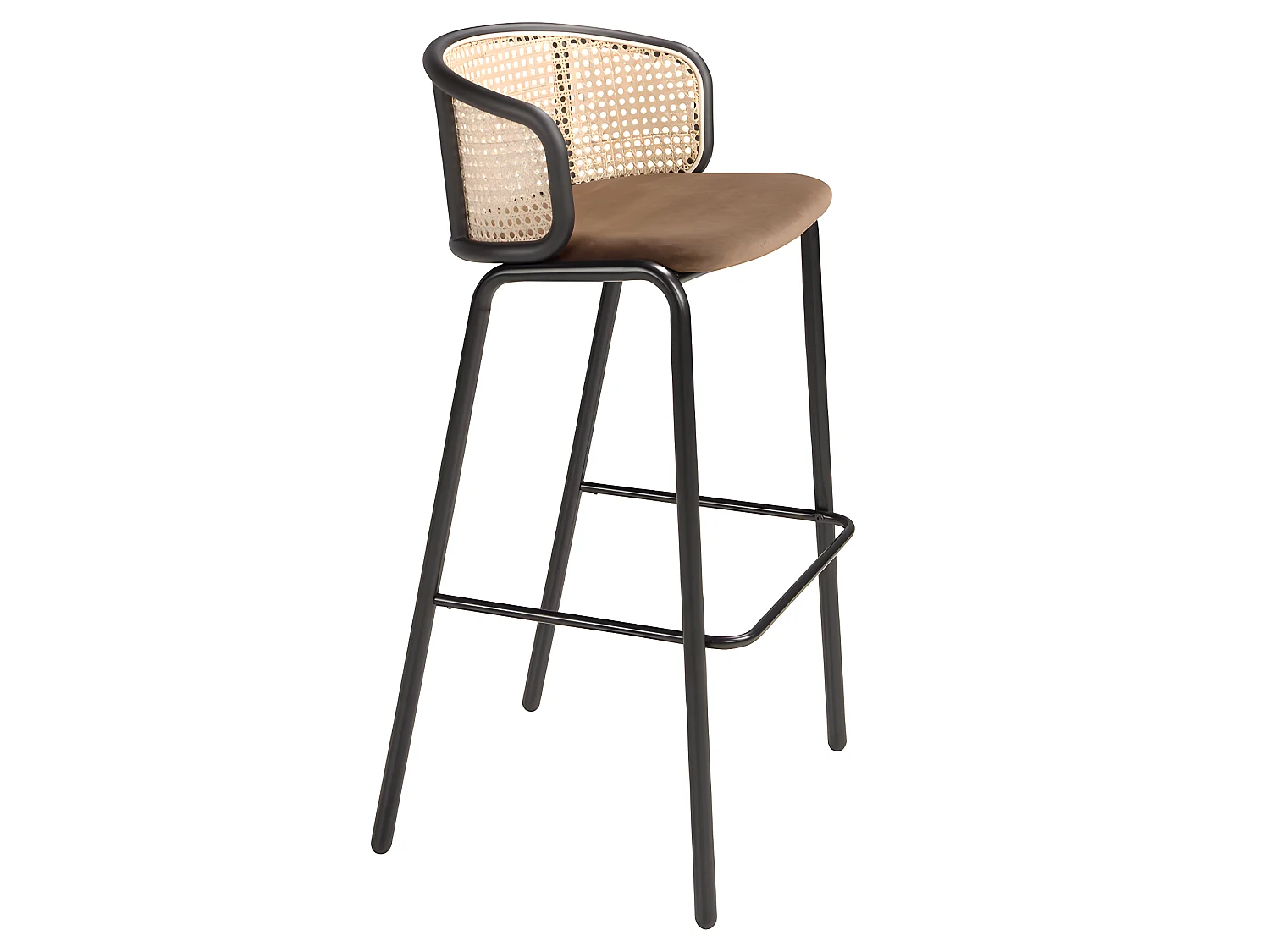Hocker aus Rattan und braunem Samt 4128 ANGEL CERDA