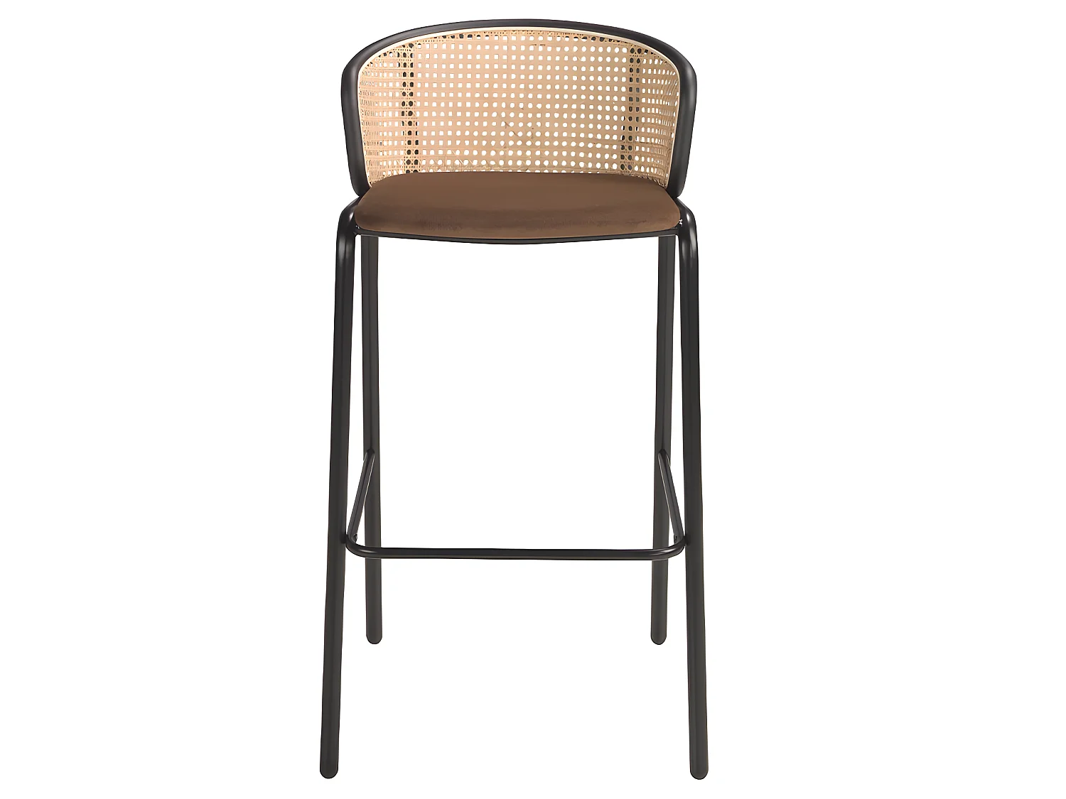 Hocker aus Rattan und braunem Samt 4128 ANGEL CERDA
