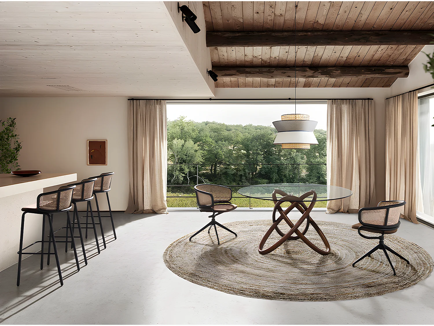 Hocker aus Rattan und braunem Samt 4128 ANGEL CERDA