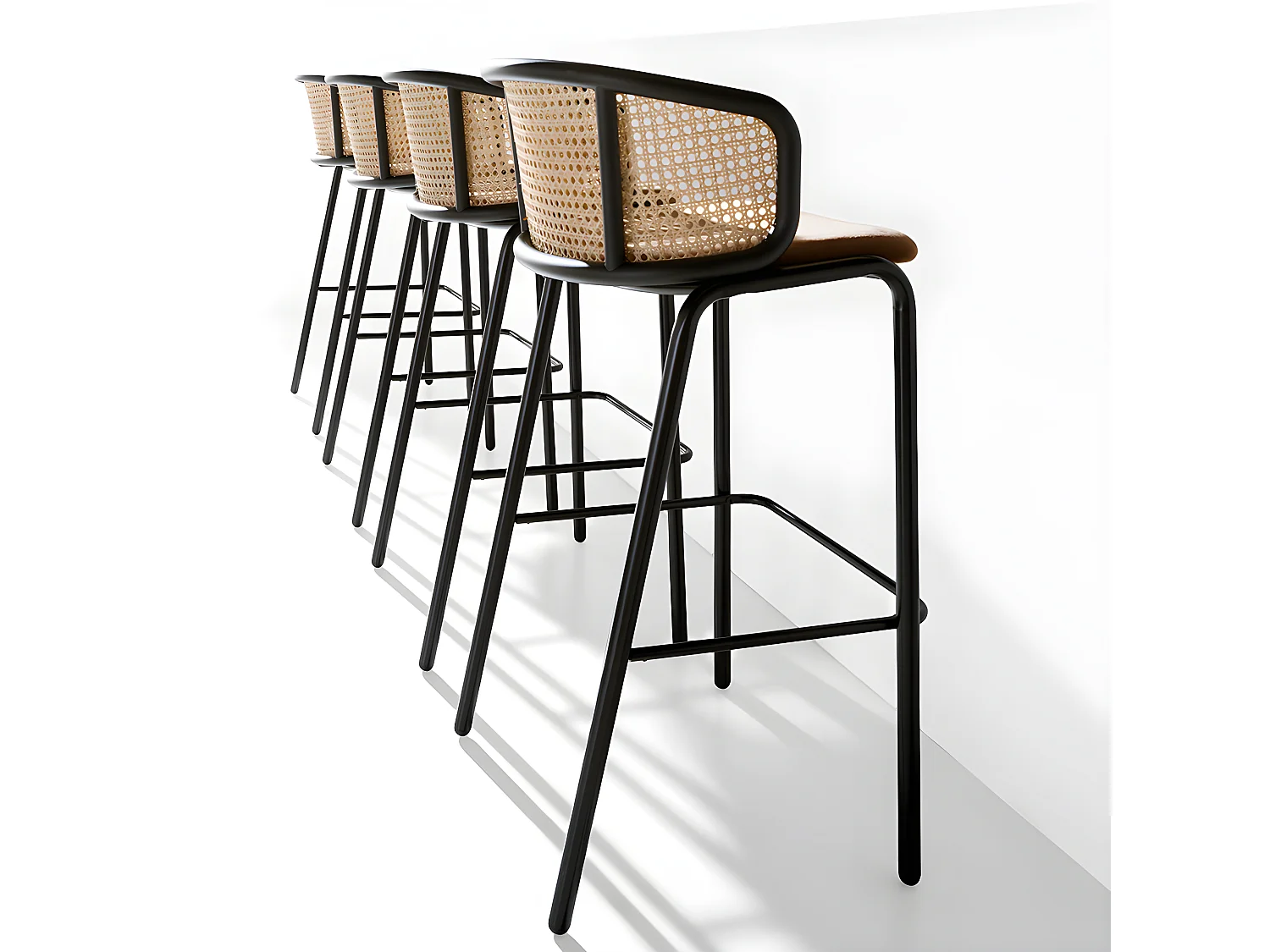 Hocker aus Rattan und braunem Samt 4128 ANGEL CERDA