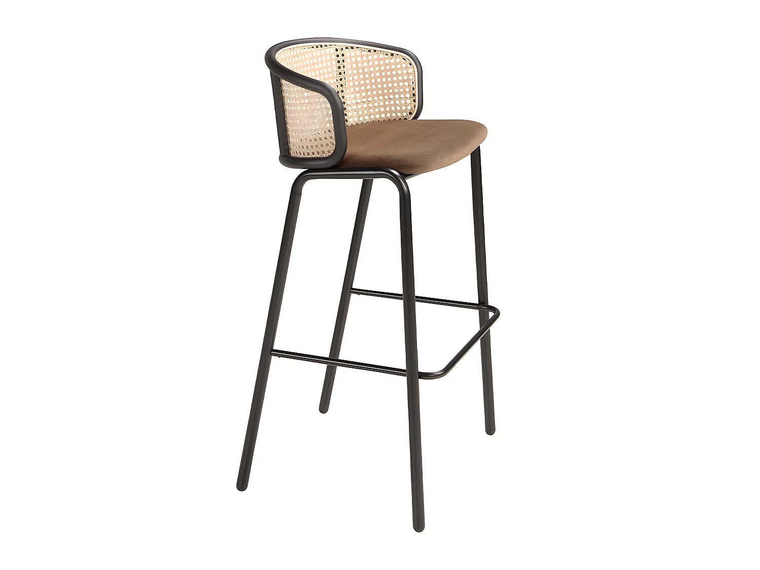 Tabouret en velours brun et rotin 4128 ANGEL CERDA