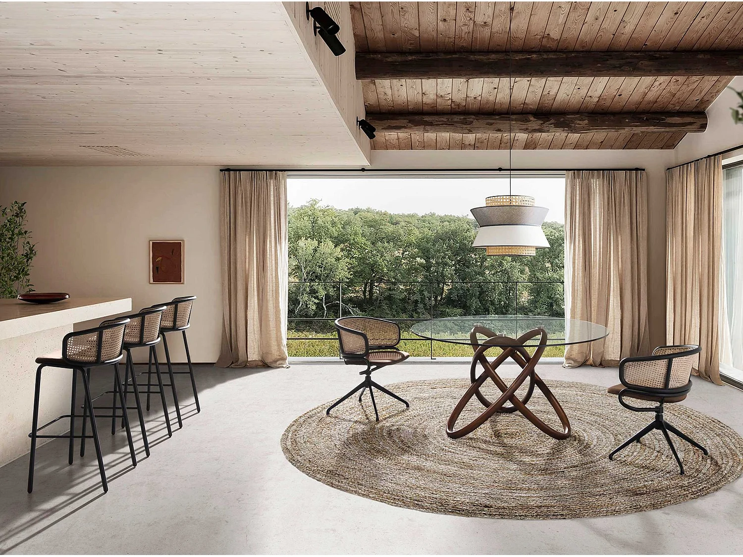 Hocker aus Rattan und braunem Samt 4128 ANGEL CERDA