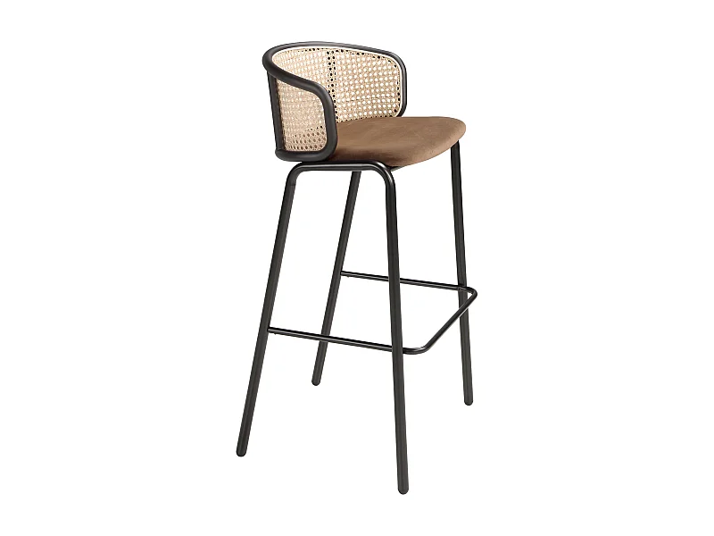 Sgabello in rattan e velluto marrone 4128 ANGEL CERDA