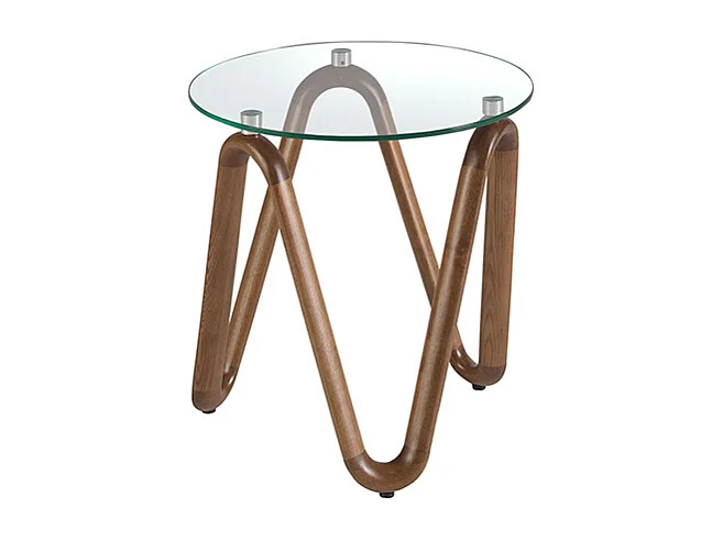 Ronde hoektafel van gehard glas en walnoot 2125 ANGEL CERDA