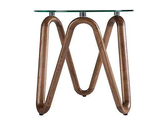 Mesa de canto redonda de vidro temperado e nogueira 2125