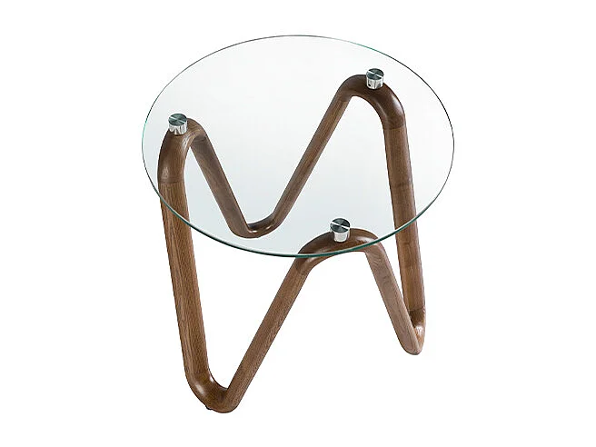 Mesa de canto redonda de vidro temperado e nogueira 2125