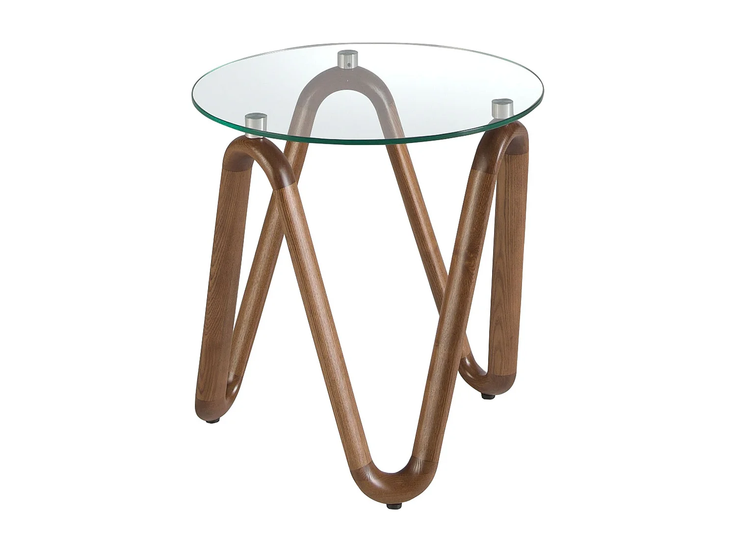 Table d'angle ronde en verre trempé et noyer 2125 ANGEL CERDA