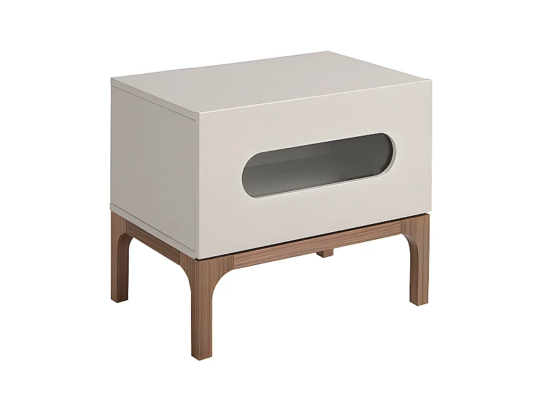 Stolik nocny z drewna orzechowego i szarego z oświetleniem wewnętrznym