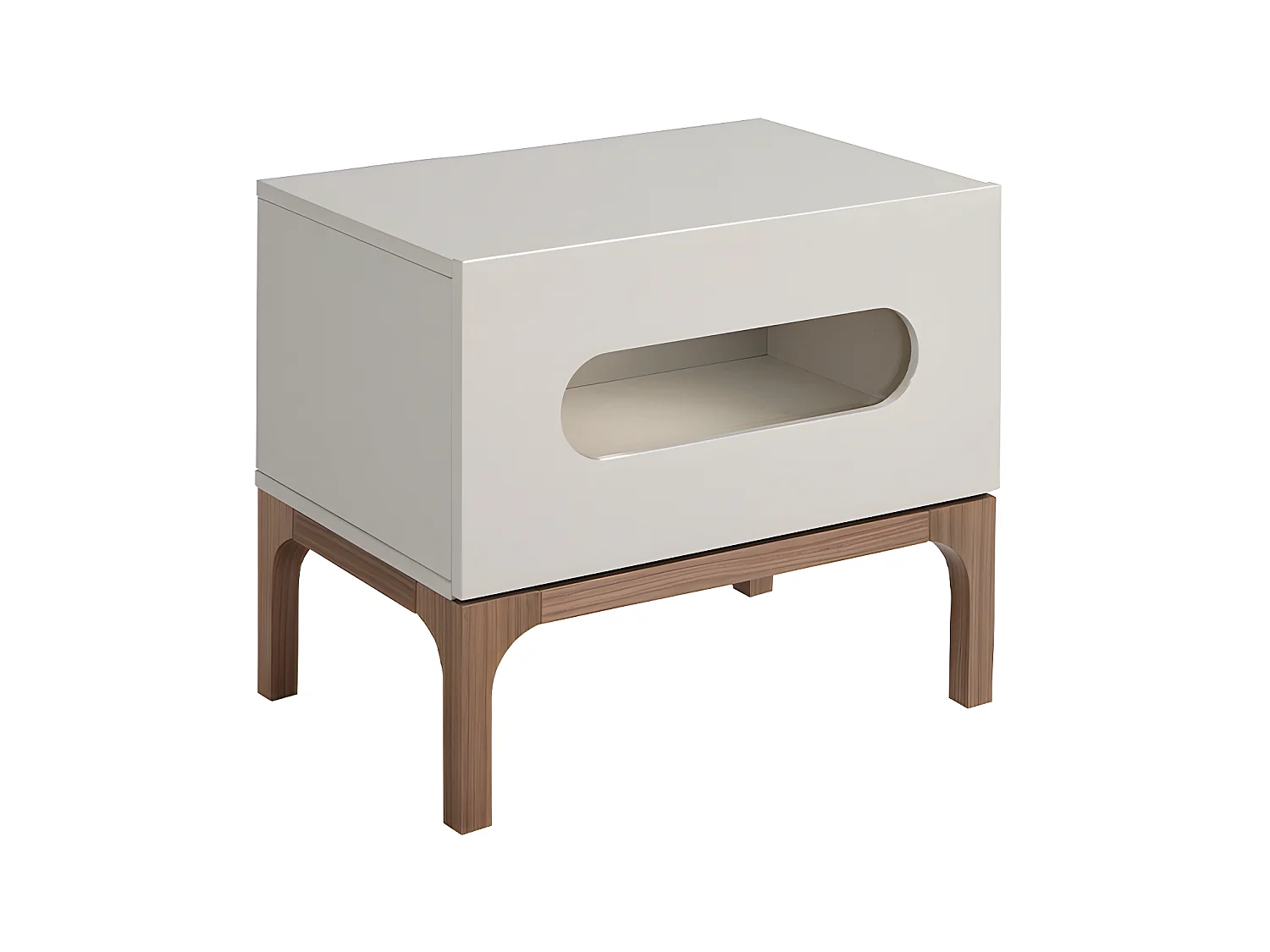 Stolik nocny z drewna orzechowego i szarego z oświetleniem wewnętrznym