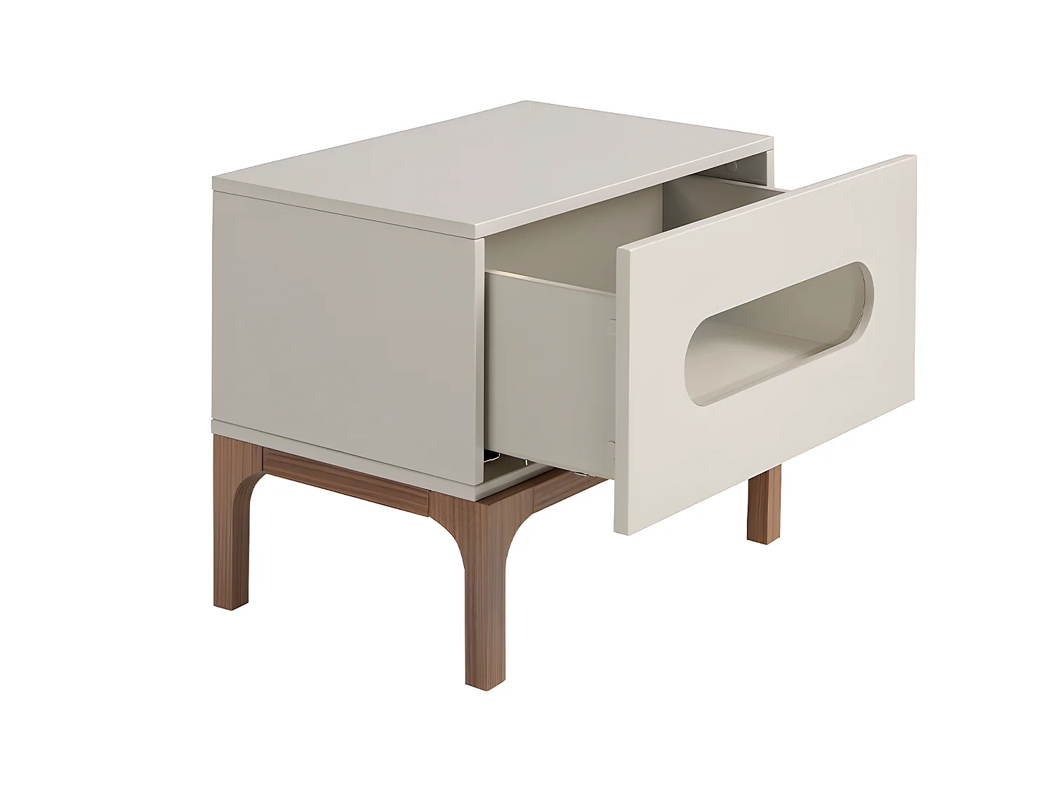 Stolik nocny z drewna orzechowego i szarego z oświetleniem wewnętrznym