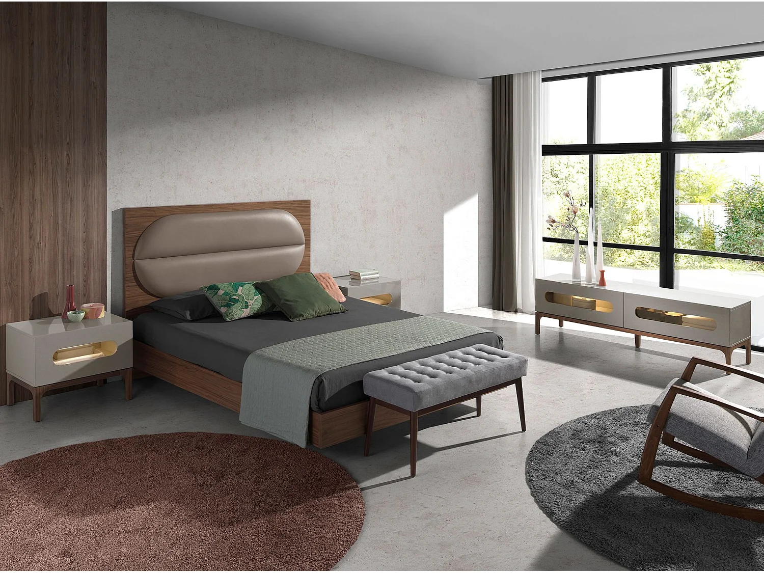 Table de chevet en noyer et gris avec éclairage intérieur 7144 ANGEL CERDA