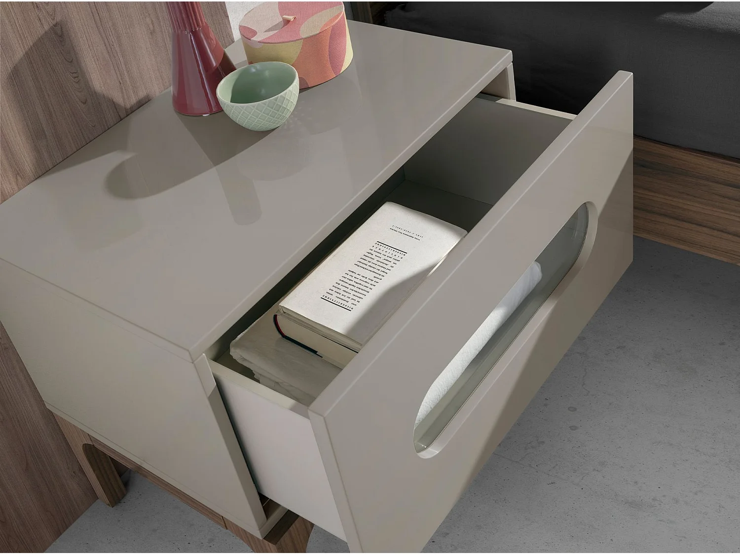 Table de chevet en noyer et gris avec éclairage intérieur 7144 ANGEL CERDA