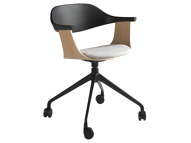 Bürodrehstuhl aus hellgrauem Stoff und schwarzem PVC  4130 ANGEL CERDA