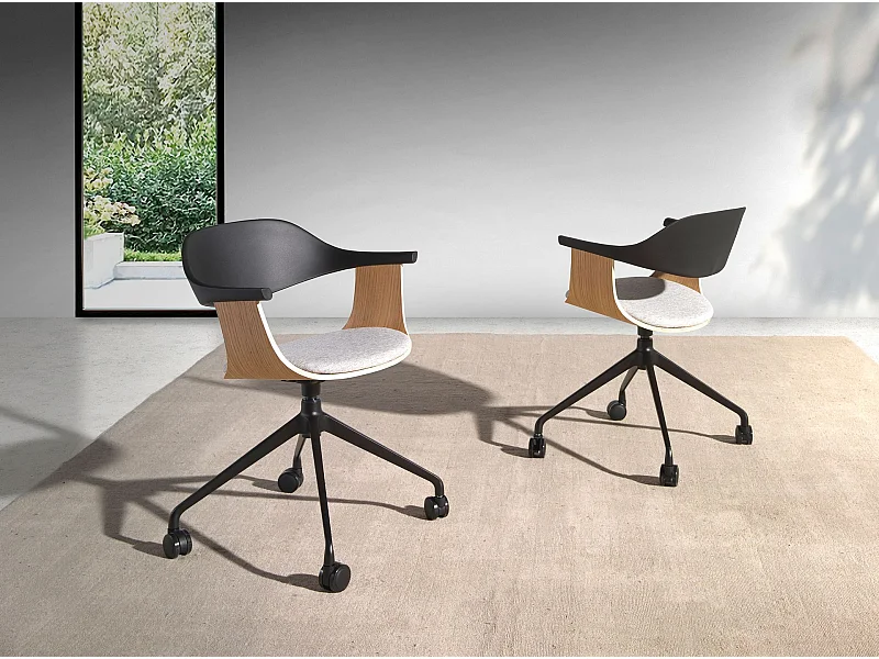 Chaise de bureau pivotante en tissu gris clair et pvc noir 4130 ANGEL CERDA