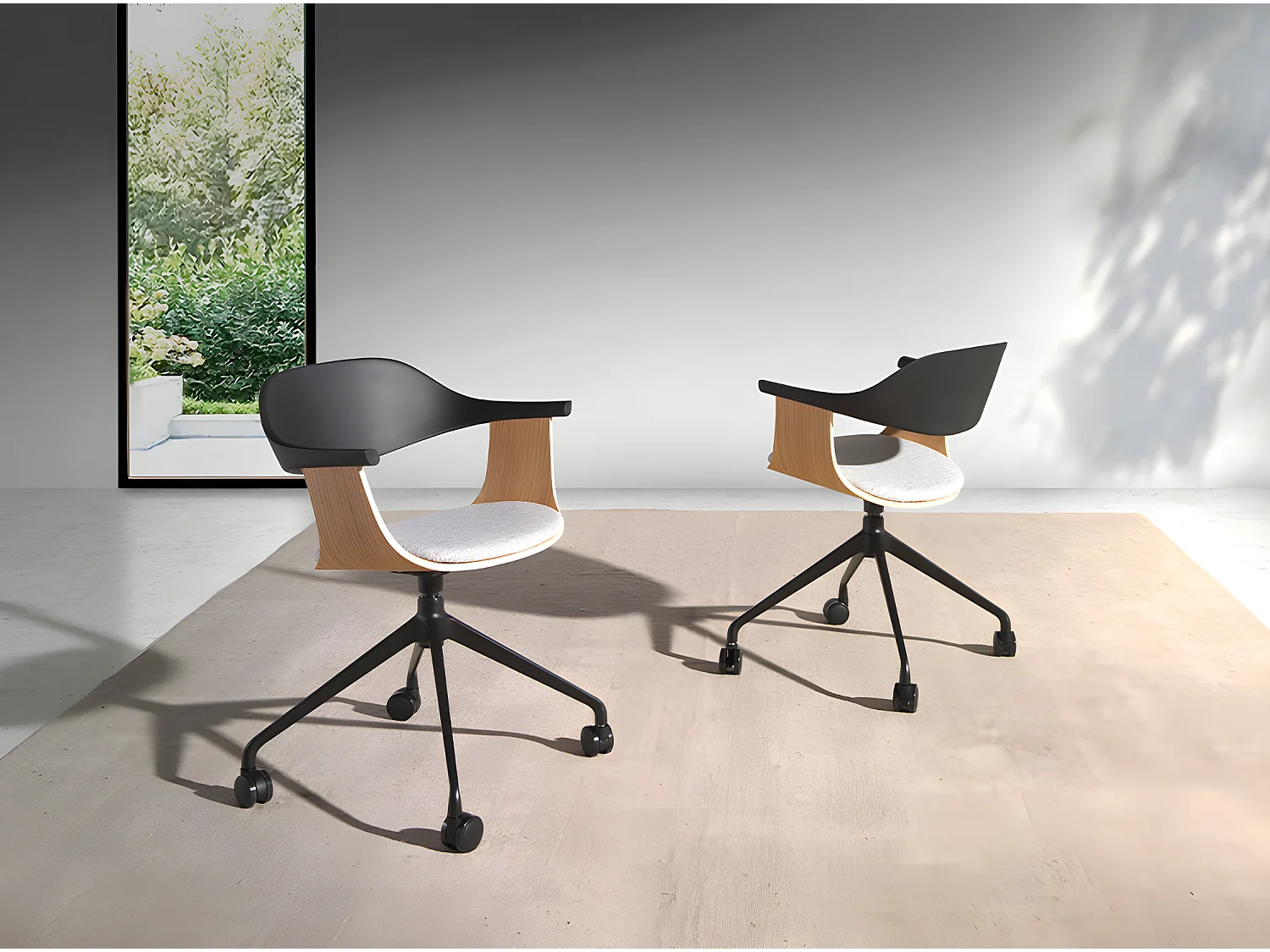 Bürodrehstuhl aus hellgrauem Stoff und schwarzem PVC  4130 ANGEL CERDA