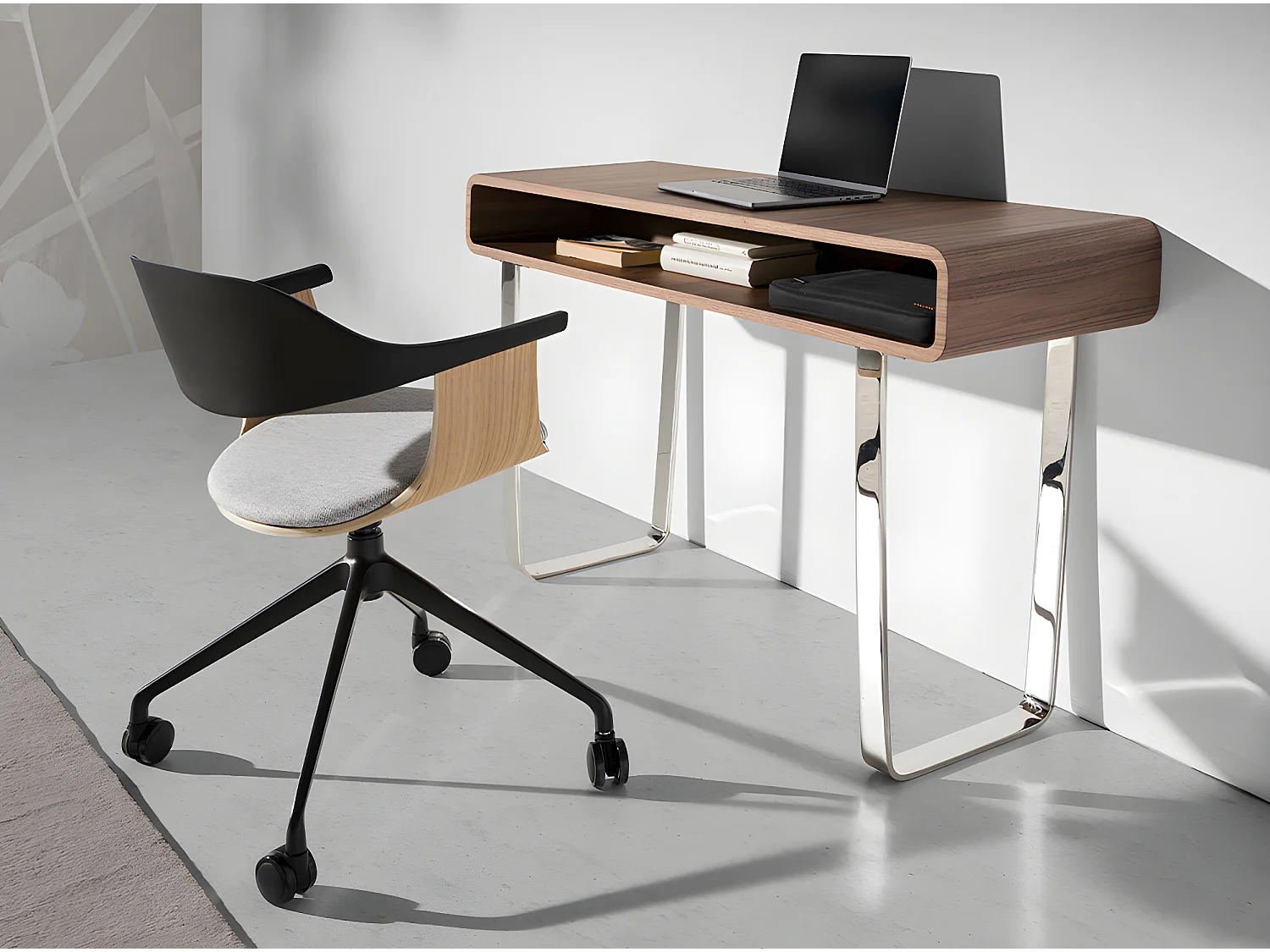 Bürodrehstuhl aus hellgrauem Stoff und schwarzem PVC  4130 ANGEL CERDA