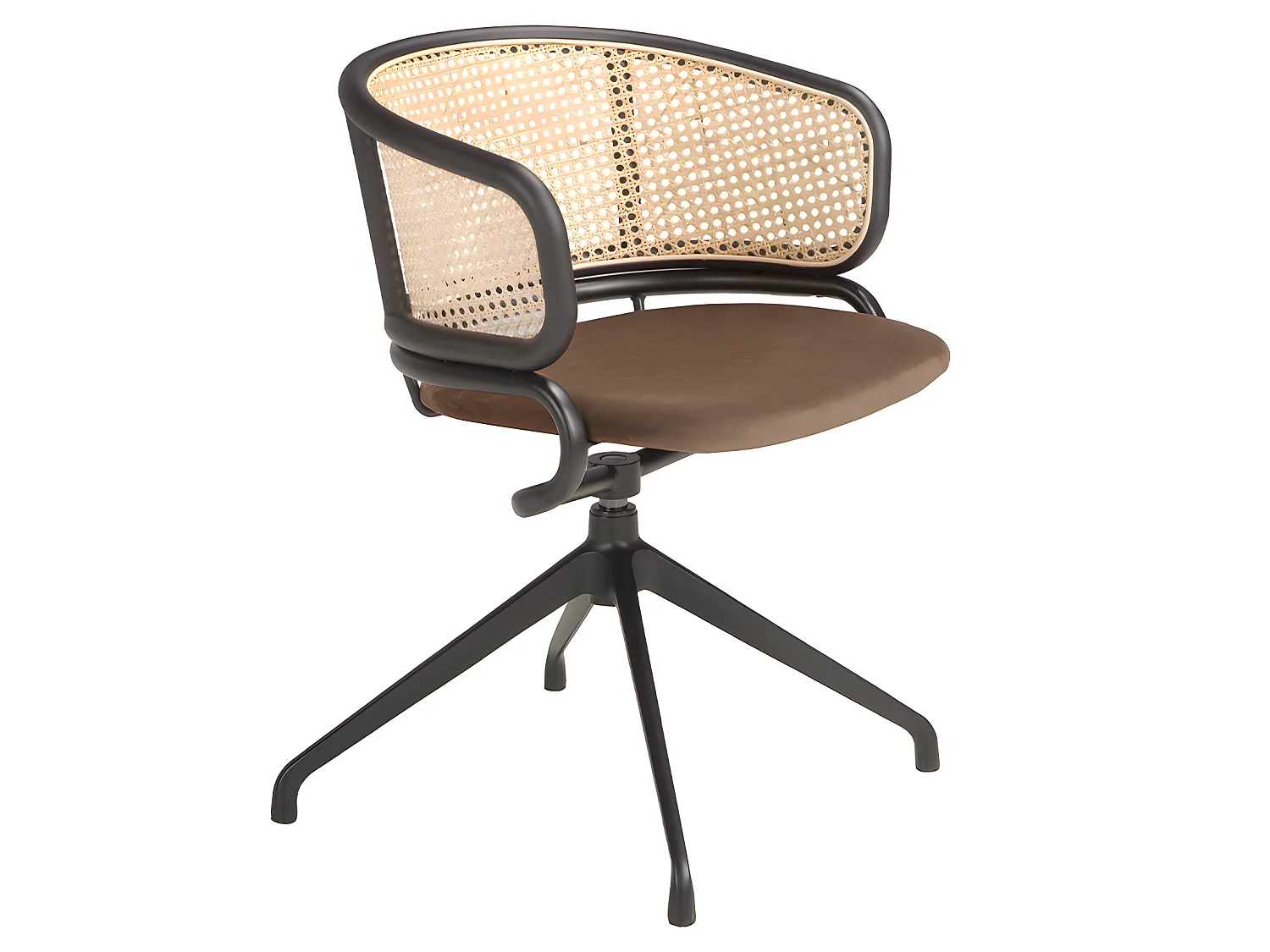 Drehsessel aus braunem Samt und Rattan  4129 ANGEL CERDA