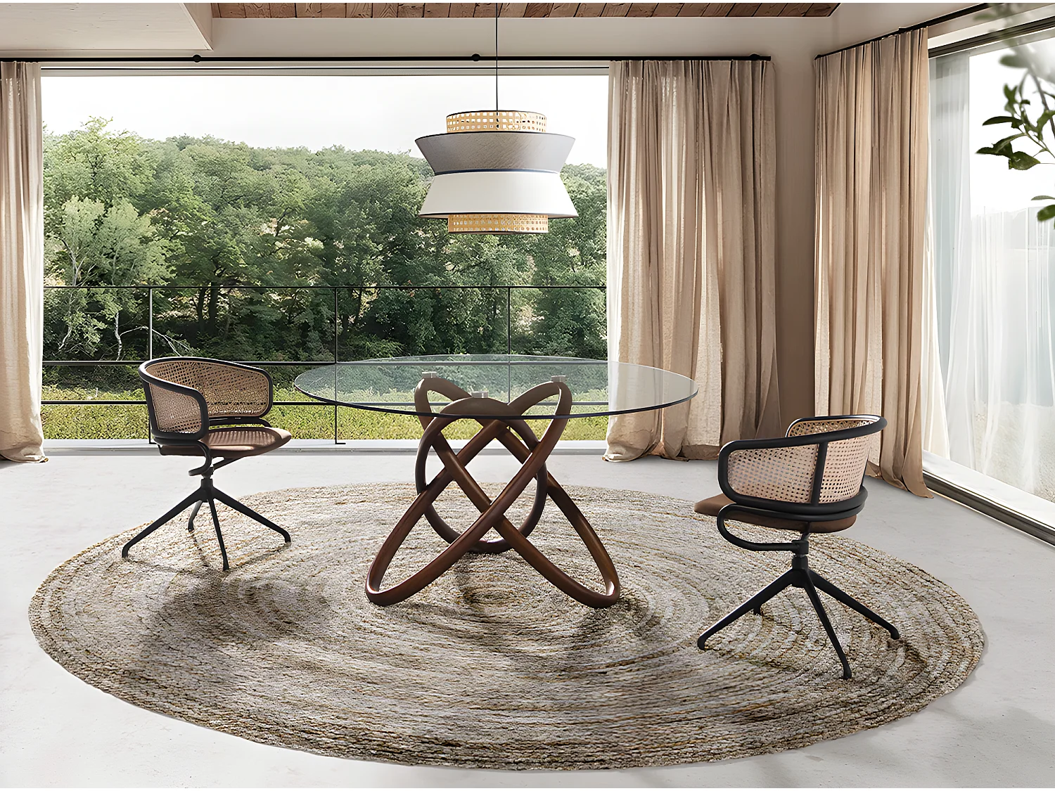 Drehsessel aus braunem Samt und Rattan  4129 ANGEL CERDA