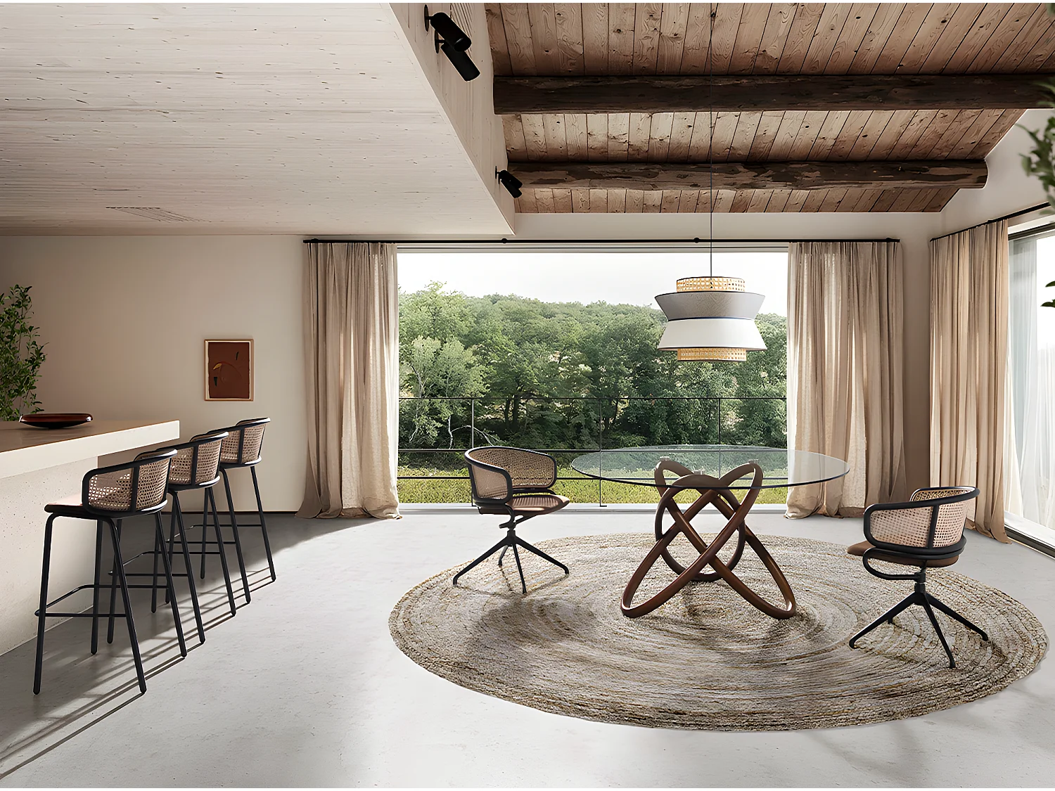 Drehsessel aus braunem Samt und Rattan  4129 ANGEL CERDA