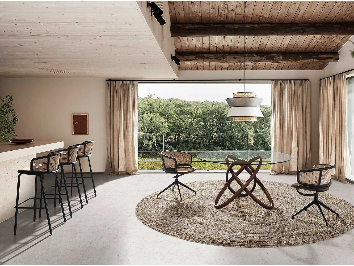 Sedia girevole in rattan e velluto marrone 4129 ANGEL CERDA