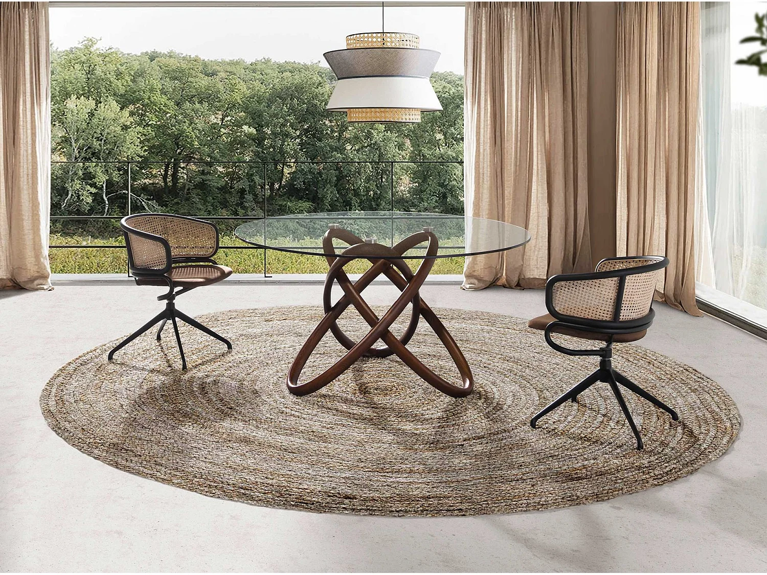 Chaise pivotante en rotin et velours brun 4129 ANGEL CERDA