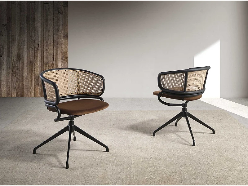 Rotan en bruin fluwelen draaistoel 4129 ANGEL CERDA