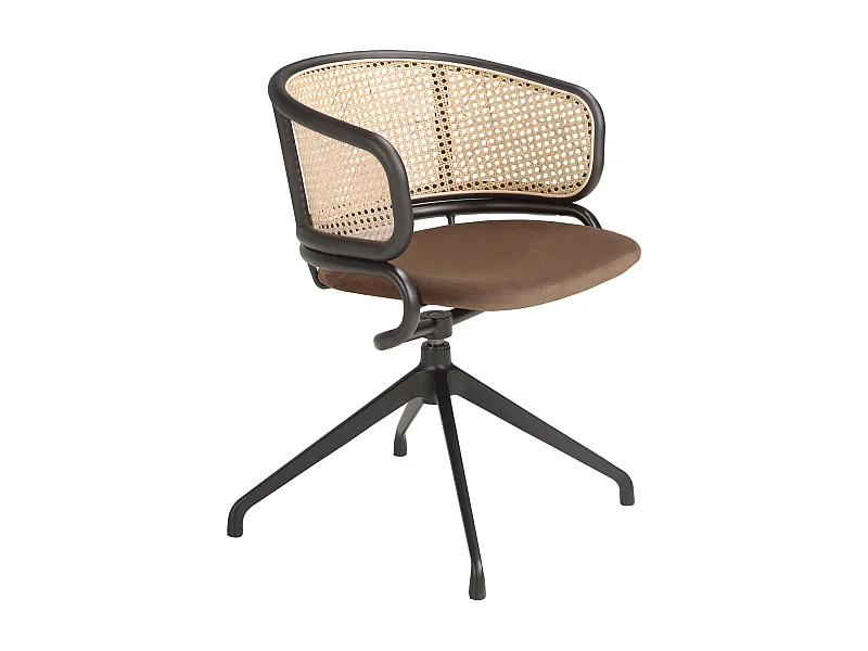 Sedia girevole in rattan e velluto marrone 4129 ANGEL CERDA