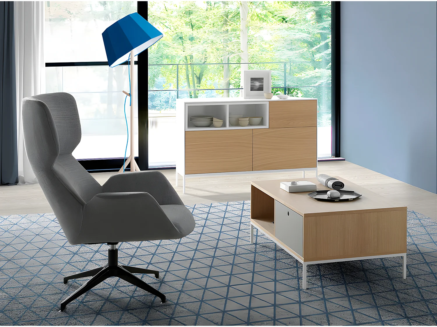 Rechteckiger Couchtisch Eiche und weißer Stahl  2016 ANGEL CERDA