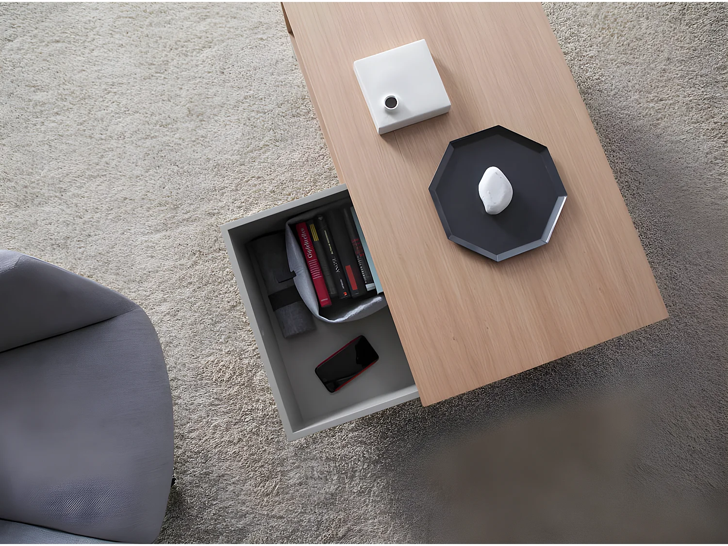 Rechteckiger Couchtisch Eiche und weißer Stahl  2016 ANGEL CERDA