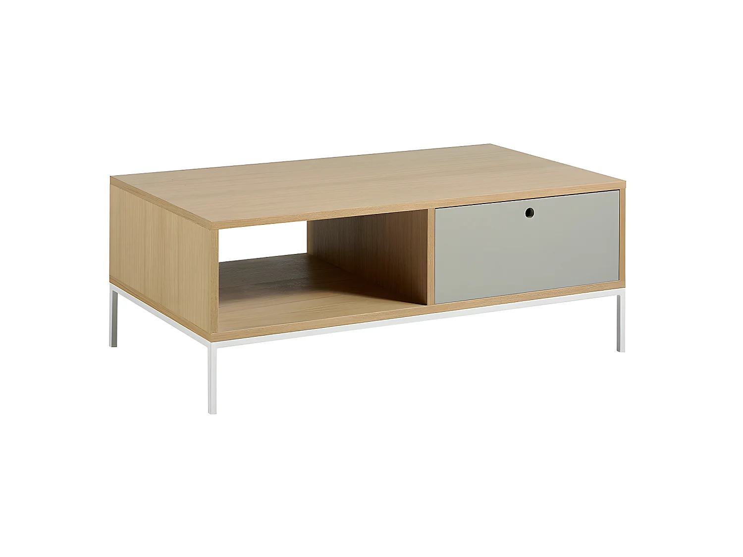 Table basse rectangulaire en chêne et acier blanc 2016 ANGEL CERDA