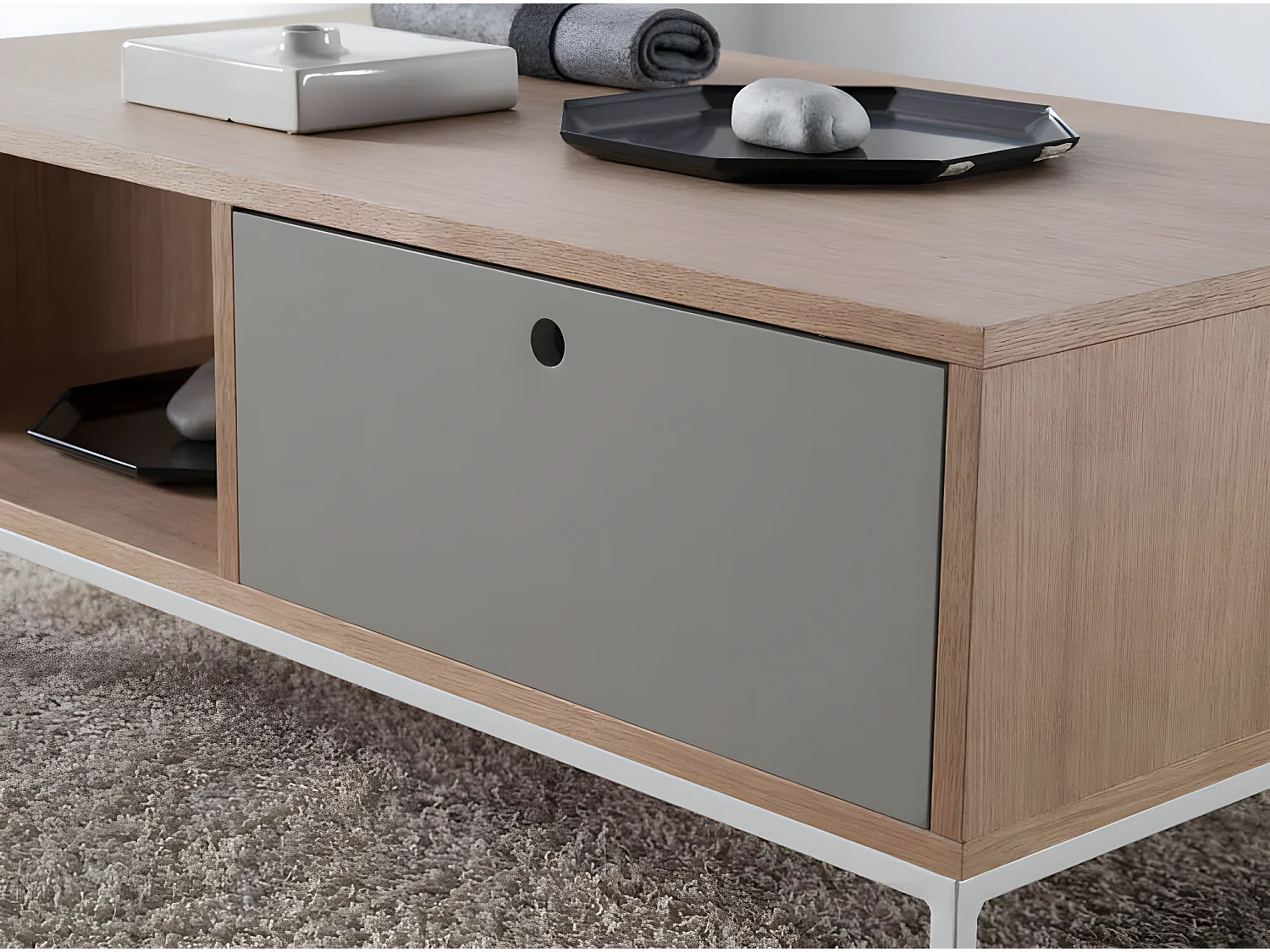 Tavolino rettangolare in rovere e acciaio bianco   2016 ANGEL CERDA