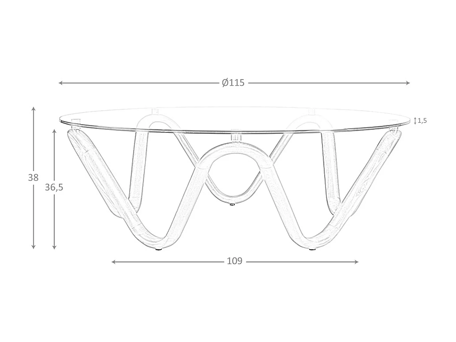 Table basse ronde en verre trempé et noyer 2124 ANGEL CERDA