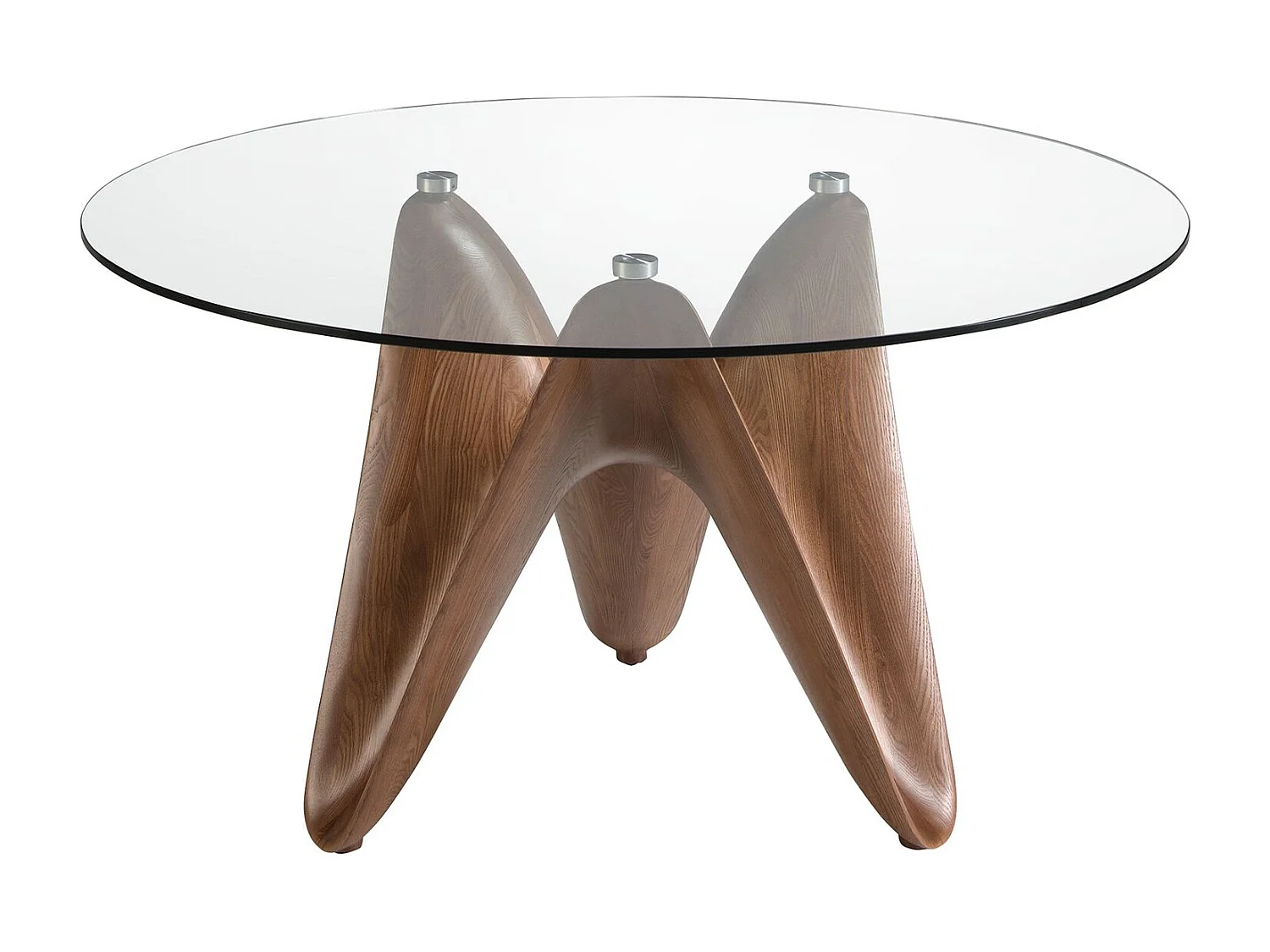 Eettafel rond gehard glas en walnootkleurig hout 1126-Ø130 ANGEL CERDA