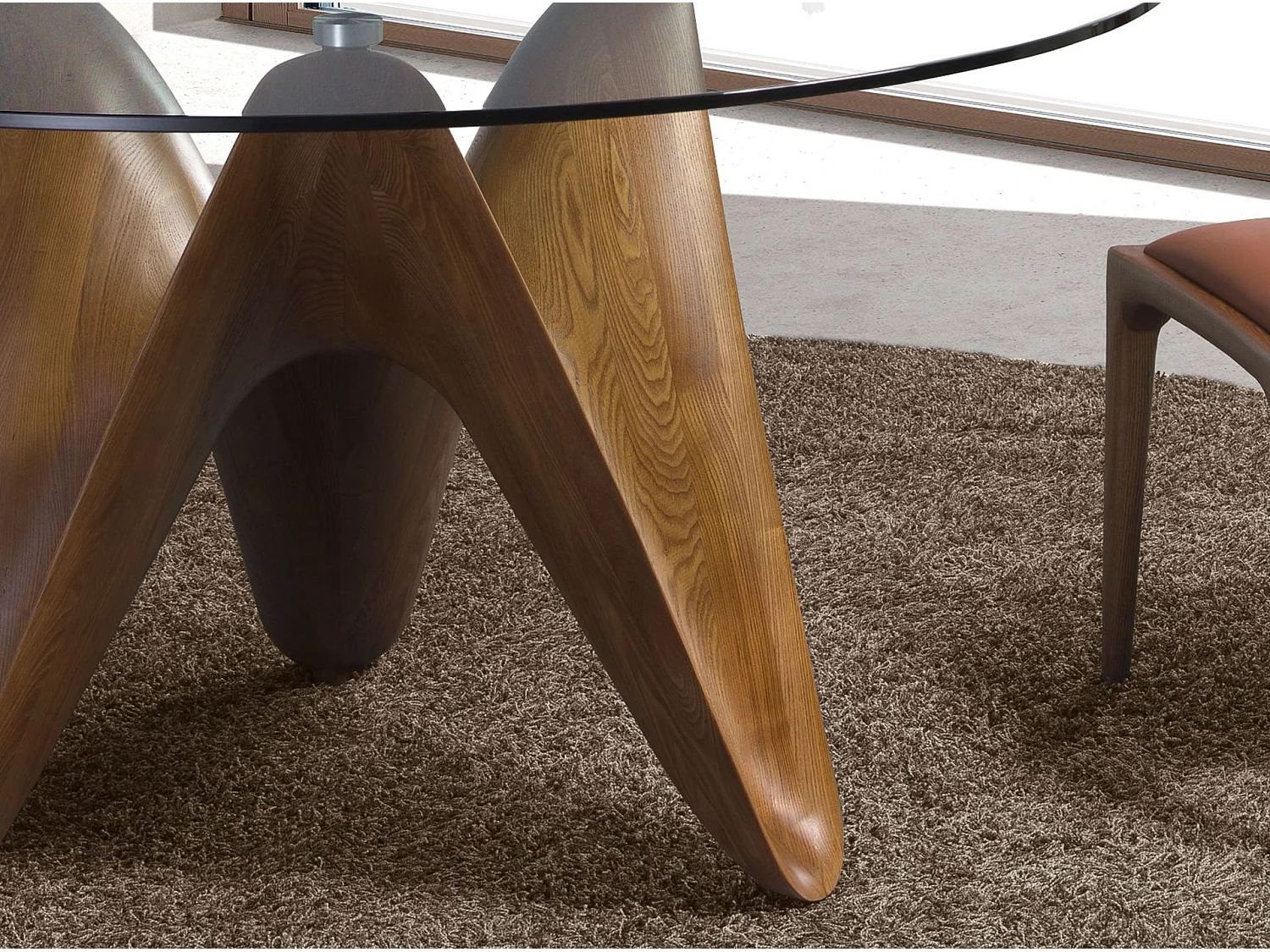 Eettafel rond gehard glas en walnootkleurig hout 1126-Ø130 ANGEL CERDA